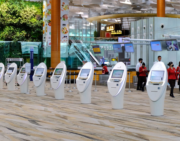 Row of kiosks in lobby