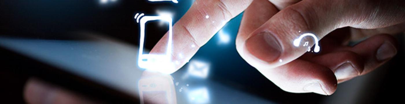 Finger with floating icons Finger with floating icons